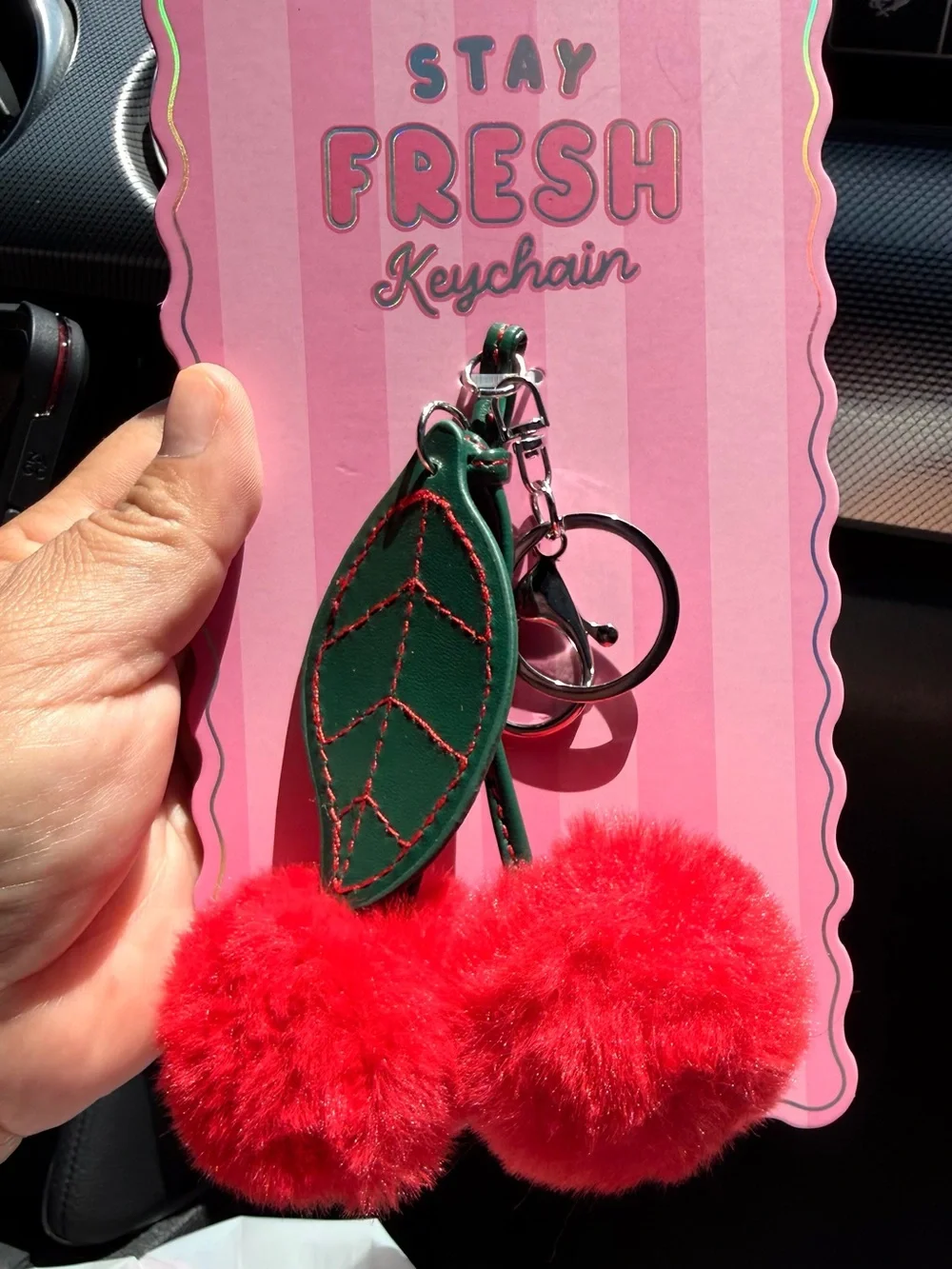 Stay Fresh Red Pom Pom Leaf Keychain